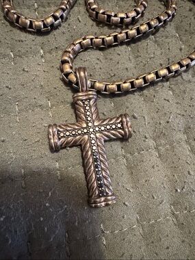 David Yurman 5mm box chain and large chevron cross with black diamonds